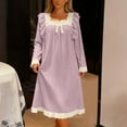 thumbnail image 5 of Blmnix Square Neck Womens Nightgowns Plus Size Long Sleeve Sleep Shirt Purple Sleep Dress, 5 of 6