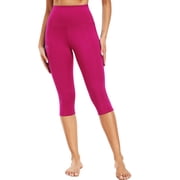 NELEUS Womens Tummy Control High Waist Capri Yoga Leggings with Pocket,Blue+Wine Red+Rose Red,US Size XL