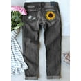 thumbnail image 4 of HOTAPEI Women's Fashion Sunflower Patch Hole Distressed Denim Pants Mid Rise Skinny Jeans, 4 of 5