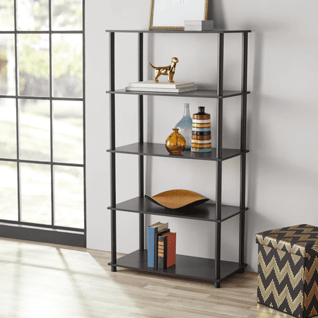 No Tools 5-Shelf Bookcase, True Black Oak