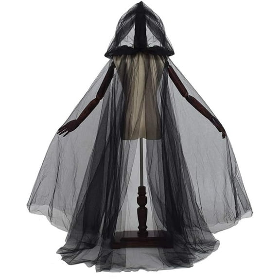 VATENIC Adult Full-Length Sheer Cape with Oversized Hood Ghost Cosplay Costume Cloak（Black）