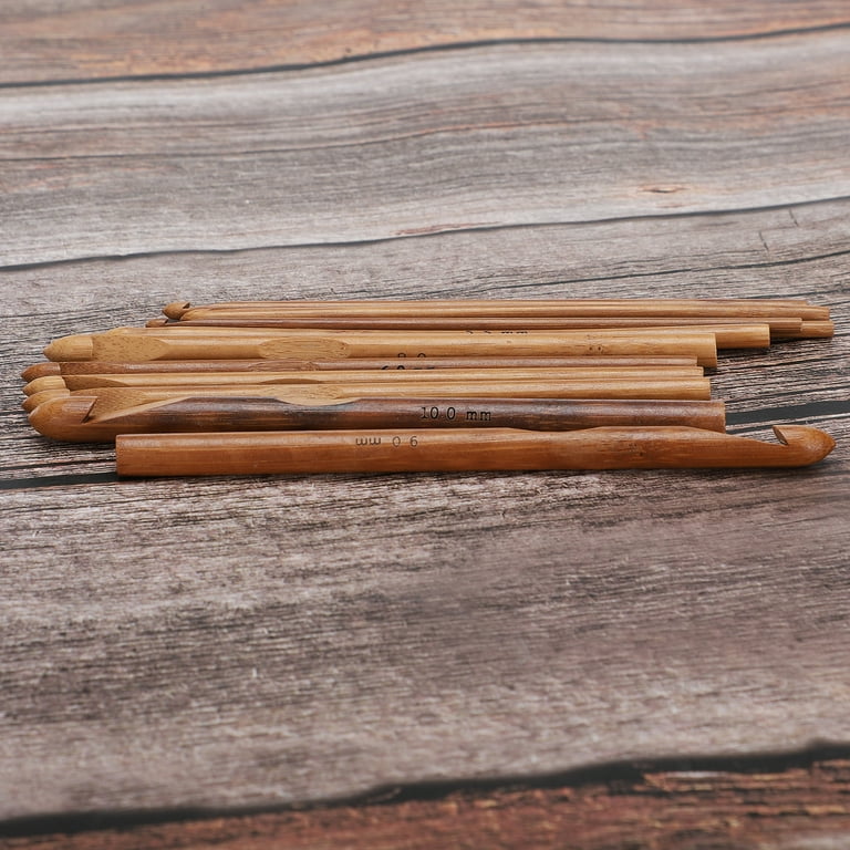 12Pcs/Set Natural Wooden Bamboo Crochet Hooks Set DIY Wooden Knitting Needle