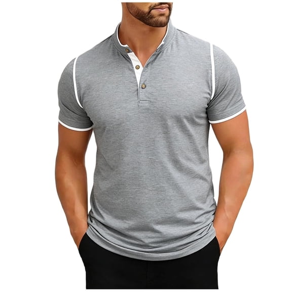 Mens Henley Button Down Shirt Short Sleeve Business Casual Summer Work T-Shirt Pullover Fathers Gift