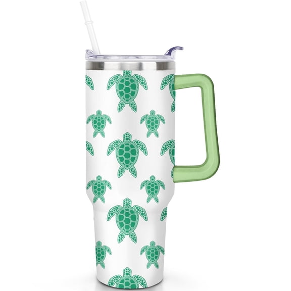 40 oz Vacuum Insulated Turtle Tumbler Stainless Steel Travel Cup Handle Flip Straw Lid Leak Proof Gift for Men Women Travel Must Haves