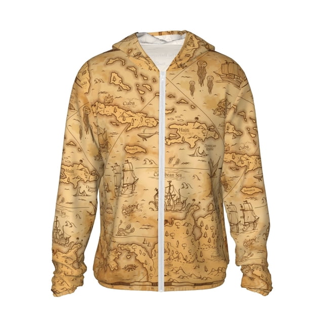 Balery Old Vintage Map Of Sea Sudadera ligera de manga larga con capucha y protección solar UPF 50+ para hombre y mujer, ideal para pesca y running-Medium