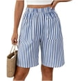 thumbnail image 2 of Zynoxe Shorts for Women with Pockets Trendy Versatile Striped Womens Mid-Length Shorts Lightweight Breathable Loose Fit Straight Leg Shorts Comfy Elastic Waistband Summer Vacation Outfits S, 2 of 7