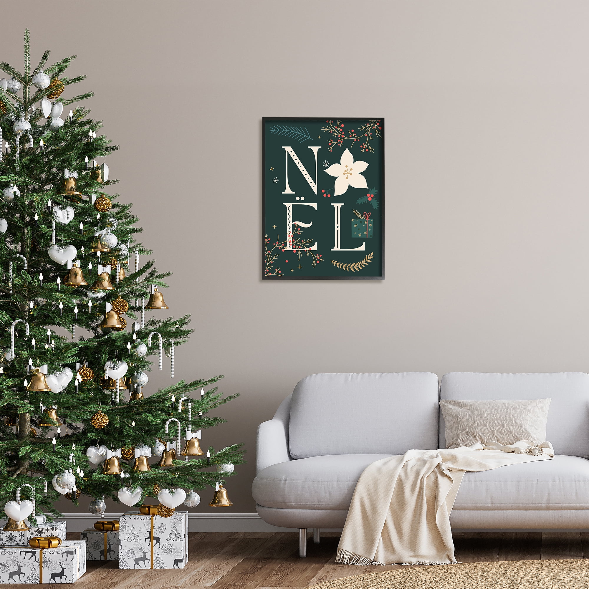Stupell Industries Noel with Christmas Bloom Holiday Painting Black Framed Art Print Wall Art, 24 x 30