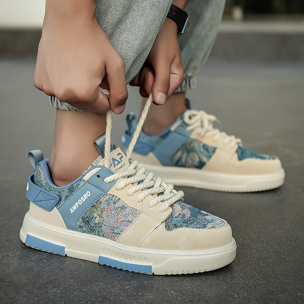 Men's Retro Forest Oil Painting Flat-soled Skate Shoes, Trendy Street-style Versatile Daily Wear Hiking Casual Sports Shoes.