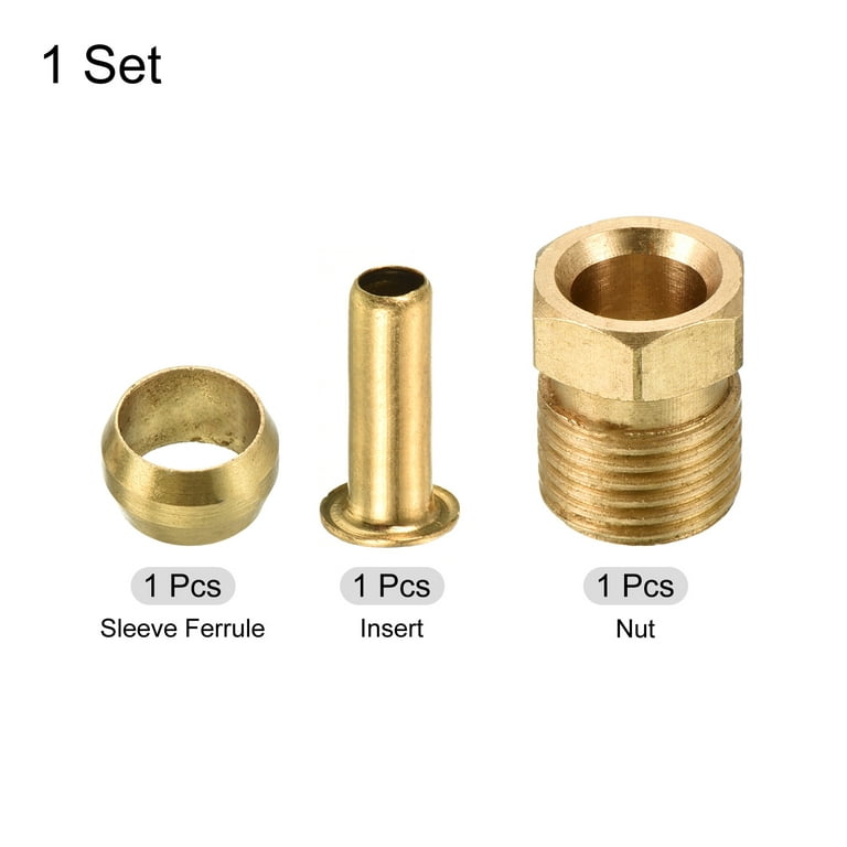 Uxcell 4mm ID 6mm OD Tube Brass Compression Kit 1 Set, Sleeve Ferrule &  Insert & Nut 