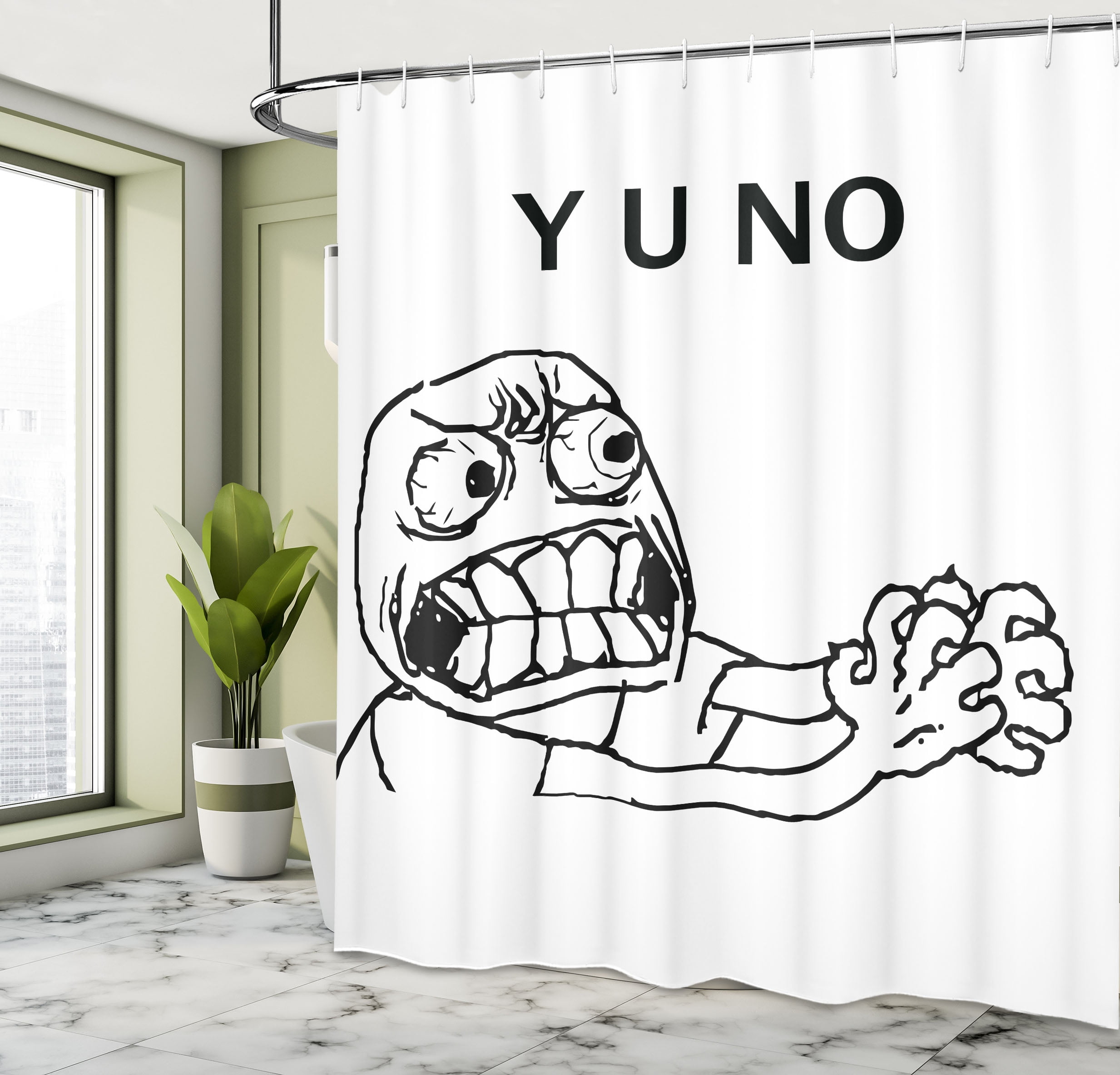 Humor Decor Shower Curtain, Stickman Meme Face Icon Looking at Computer  Joyful Fun Caricature Comic Design, Fabric Bathroom Set with Hooks, 69W X  70L