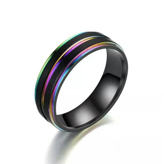 EOEMY 8mm Blue Rainbow Stainless Steel Band Men Women Fashion Anniversary Ring Sz 6-13