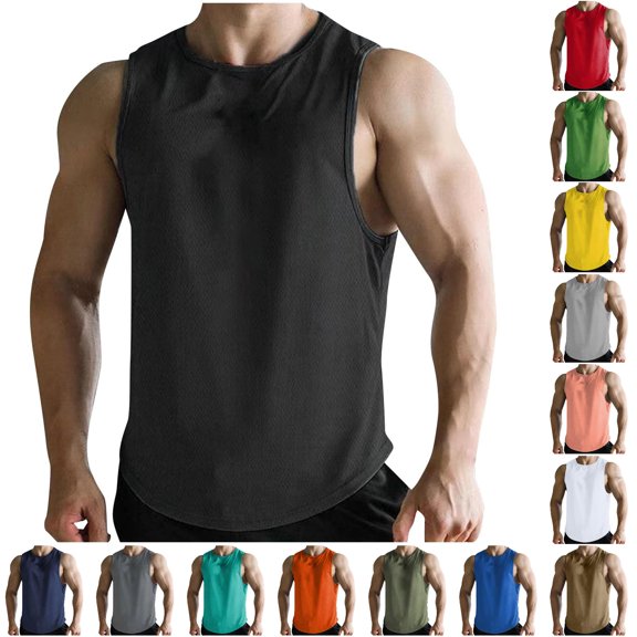 XIAONU Mens Solid Mesh Tank Top Crew Neck Sleeveless Athletic Workout Daily Shirt
