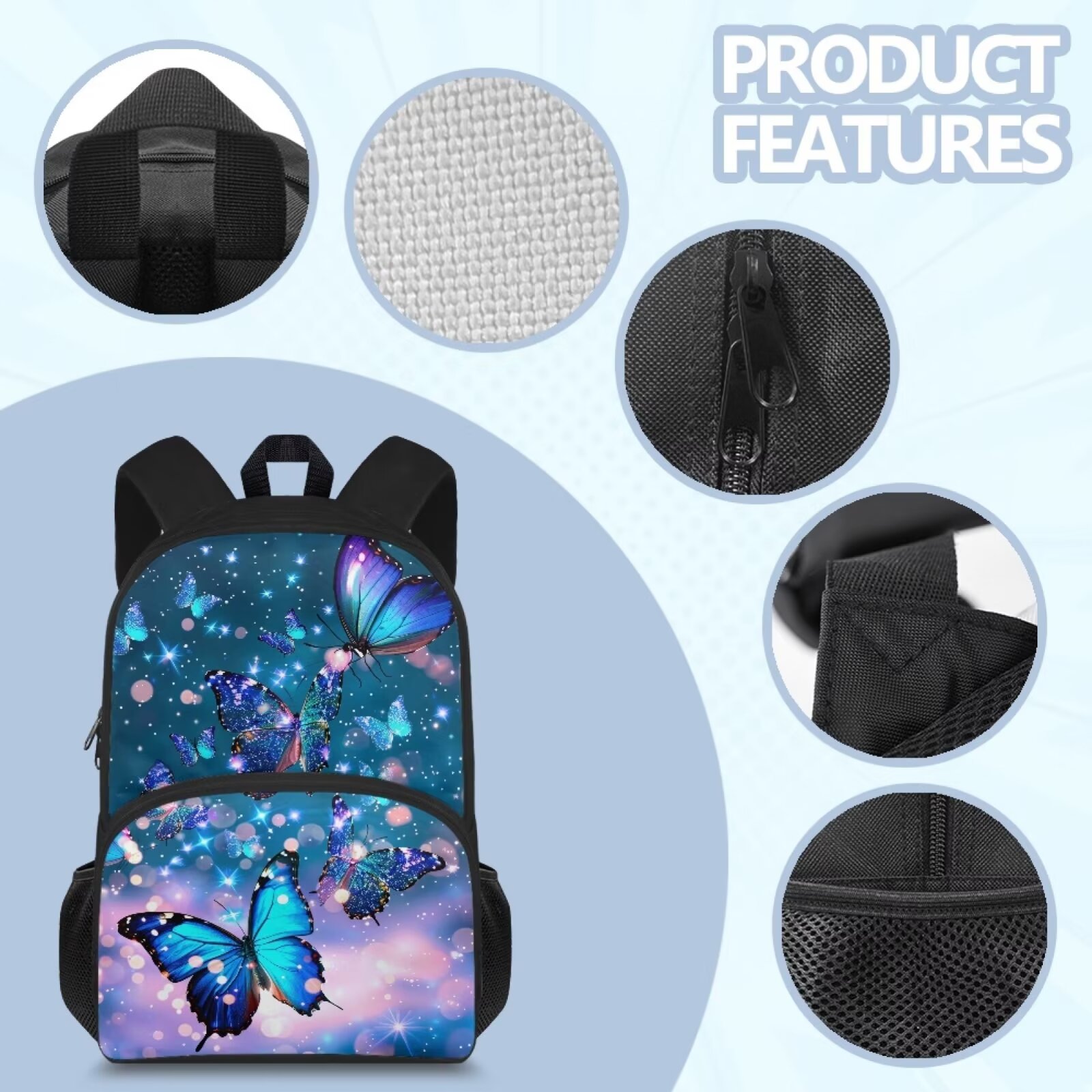 5484 Blue Butterflies Small Backpack Purse Travel Bag Lightweight Shoulder The Butterfly Bag main image 3