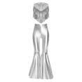 thumbnail image 4 of Aislor Girls 2 Pcs 70s Disco Outfits Metallic Gloss Sleeveless Tassels Top with Split Bell-bottom Pants Dance Outift Silver 6, 4 of 7
