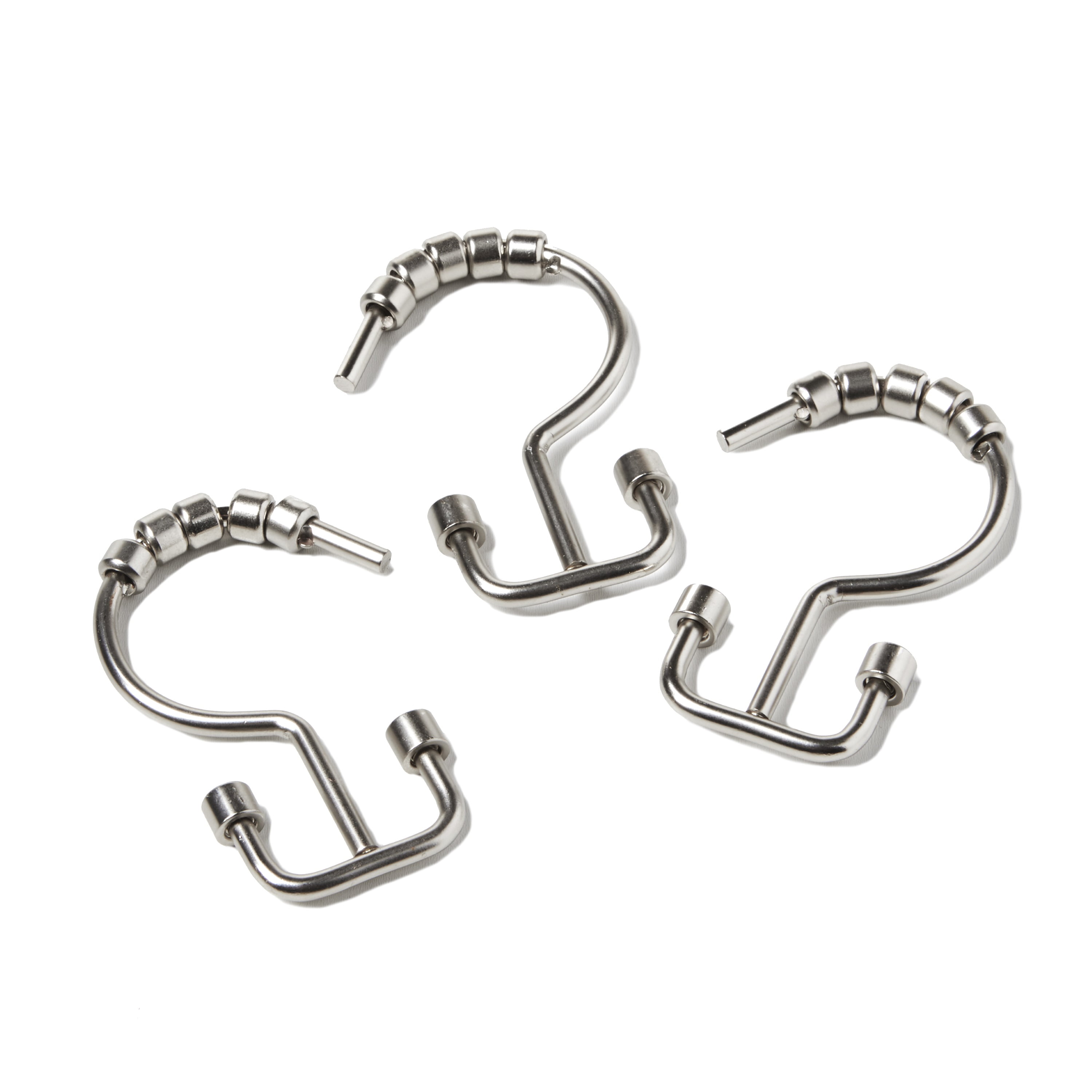 SKL Home Double Hang Shower Curtain Hook Set, Silver, 12 piece