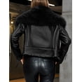 thumbnail image 3 of Giolshon Women's Faux Leather Jacket Moto Biker Sherpa-Lined Coat with Removable Faux Fur Collar, 3 of 4