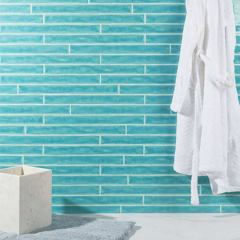 Bond Tile Capetown Turquoise 2 in. x 20 in. Polished Ceramic Wall Tile (20 pieces 5.38 Sq. Ft. / Box) Bond Tile Capetown Turquoise 2 in. x 20 in. Polished Ceramic Wall Tile (20 pieces 5.38 Sq. Ft. / Box)