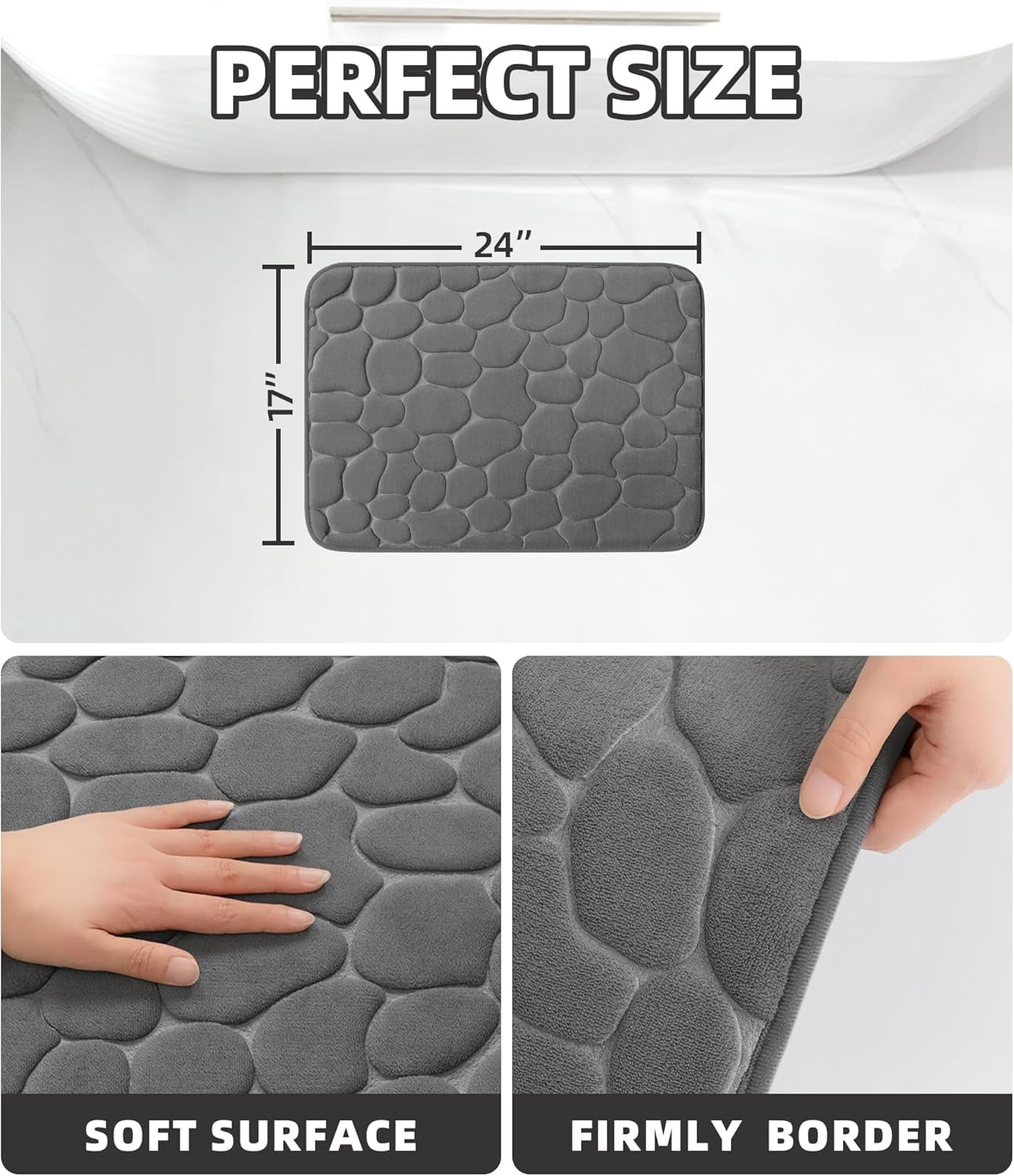 Memory Foam Bath Mat – Super Soft Absorbent Bathroom Rug, Non-Slip Quick Dry Floor Mat, Cobblestone Design, Washable Bath Mat for Bathroom, Bedroom, Toilet