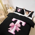 thumbnail image 3 of Erosebridal Pink Letter T Monogrammed Kids Twin Bedding,Cute Bowknot Duvet Cover Set For Bows Lover,Reversible Black 2-Piece,No Comforter, 3 of 6