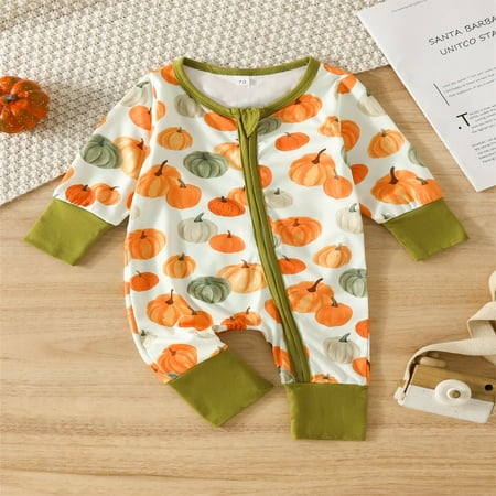 

Yiwula Baby Boys Girls Clothes Long Sleeve Romper Pumpkin Print Jumpsuit Zipper Playsuit Outfits