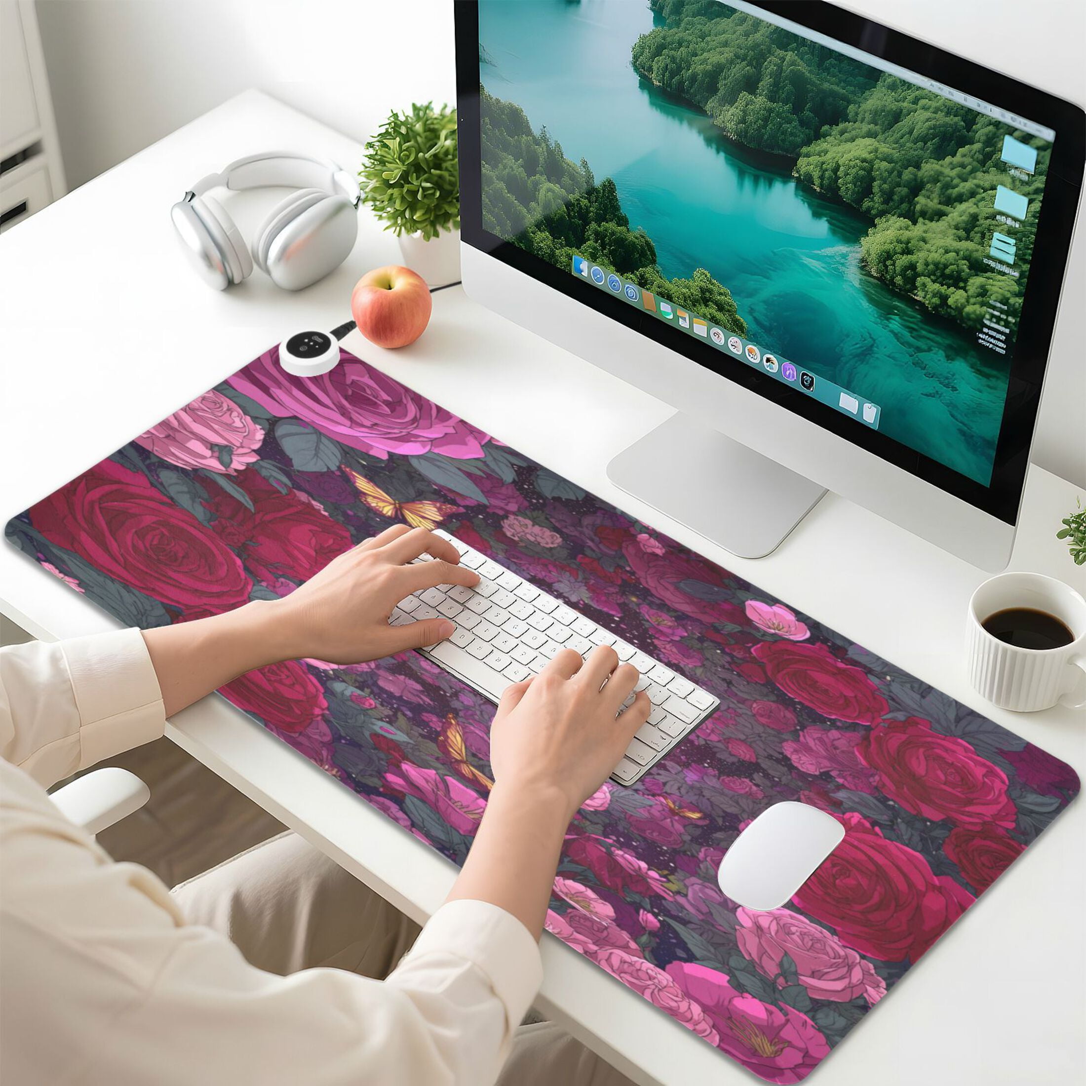 Wobogo Galaxy Rose Heated Mouse Pad Extra-Large Desk Mat With 3 Heating Levels and 3-hour Auto Shut-Off Protection Ideal for Computer Keyboards Home Office Hand-warming Essential 31.5in × 13in