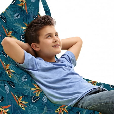 

Tropical Lounger Chair Bag Exotic Rainforest Flower Leafage Plants Foliage Nature Botany Theme High Capacity Storage with Handle Container Lounger Size Petrol Blue Multicolor by Ambesonne