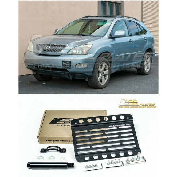 Extreme Online Store Replacement for 2004-2010 Lexus RX330 RX350 RX400h RX450h | EOS Plate Version 1 Mid Sized Front Bumper Tow Hook License Plate Relocator Mount Bracket 