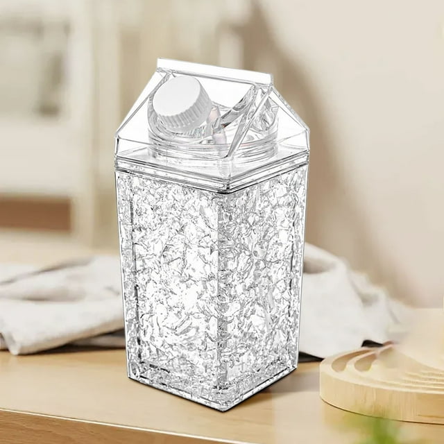 Bouteille d'Eau en Forme de Carton de Lait à Double Paroi avec Matériau Réfrigérant, Récipient Carré Étanche Idéal pour Sports de Plein Air, Voyage, Camping, Randonnée, Pique-Nique, Couvercle Réutilisable et Portable