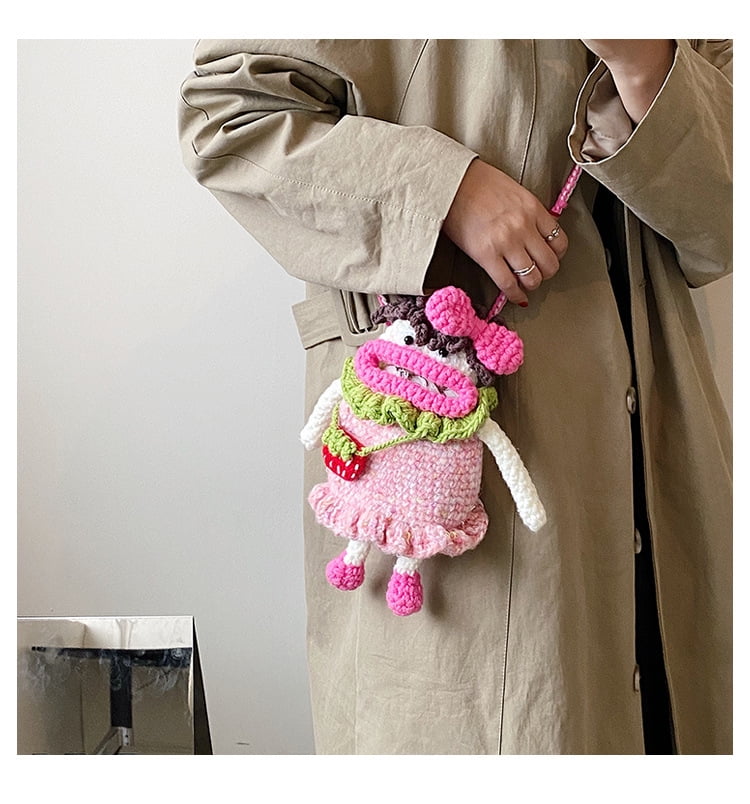 Baguery Handmade Crochet Phone Crossbody Bag for Women - Mini Knitted Cute Cell Phone Purse with Long Strap