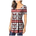 thumbnail image 4 of 2023 Women's Floral Tunic Tops Casual Blouse V Neck Short Sleeve Buttons Up T-Shirts, 4 of 6