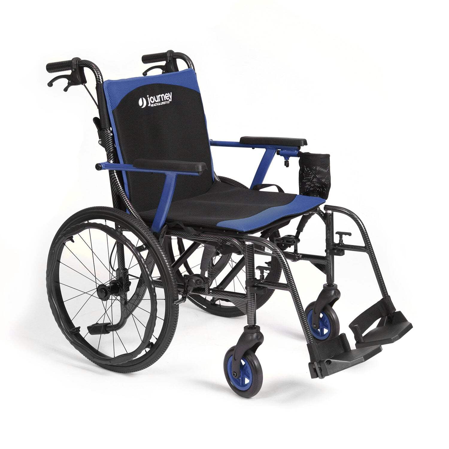Journey SoLite C2 Ultra Lightweight Wheelchair for Adults – Foldable, Portable Manual Chair for Seniors Black with Blue Trim