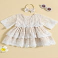 thumbnail image 3 of Robe Fille Dentelle Fleur Demi Manche Col Rond Maille Robe avec Bandeau, 3 of 9