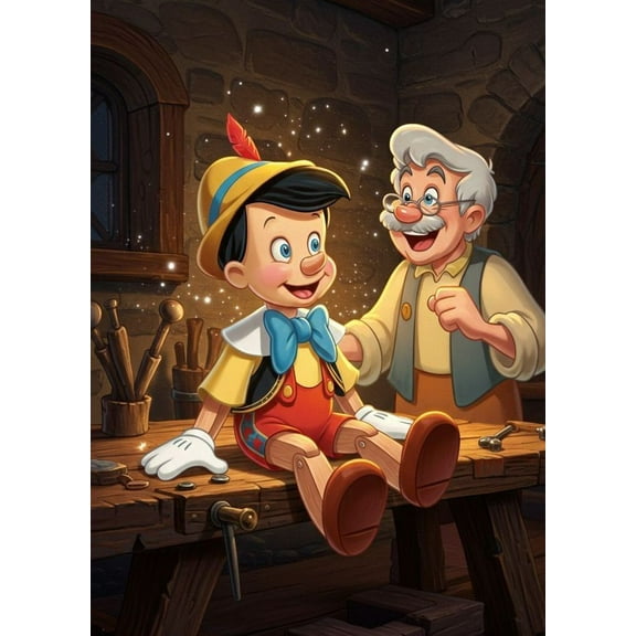 Pinocchio 5D DIY Diamond Art Kits for Adults, Diamond Painting Cartoon, Paint by Numbers Full Round Drill Cross Stitch Crystal Rhinestone Home Wall Decoration 12x16 inch