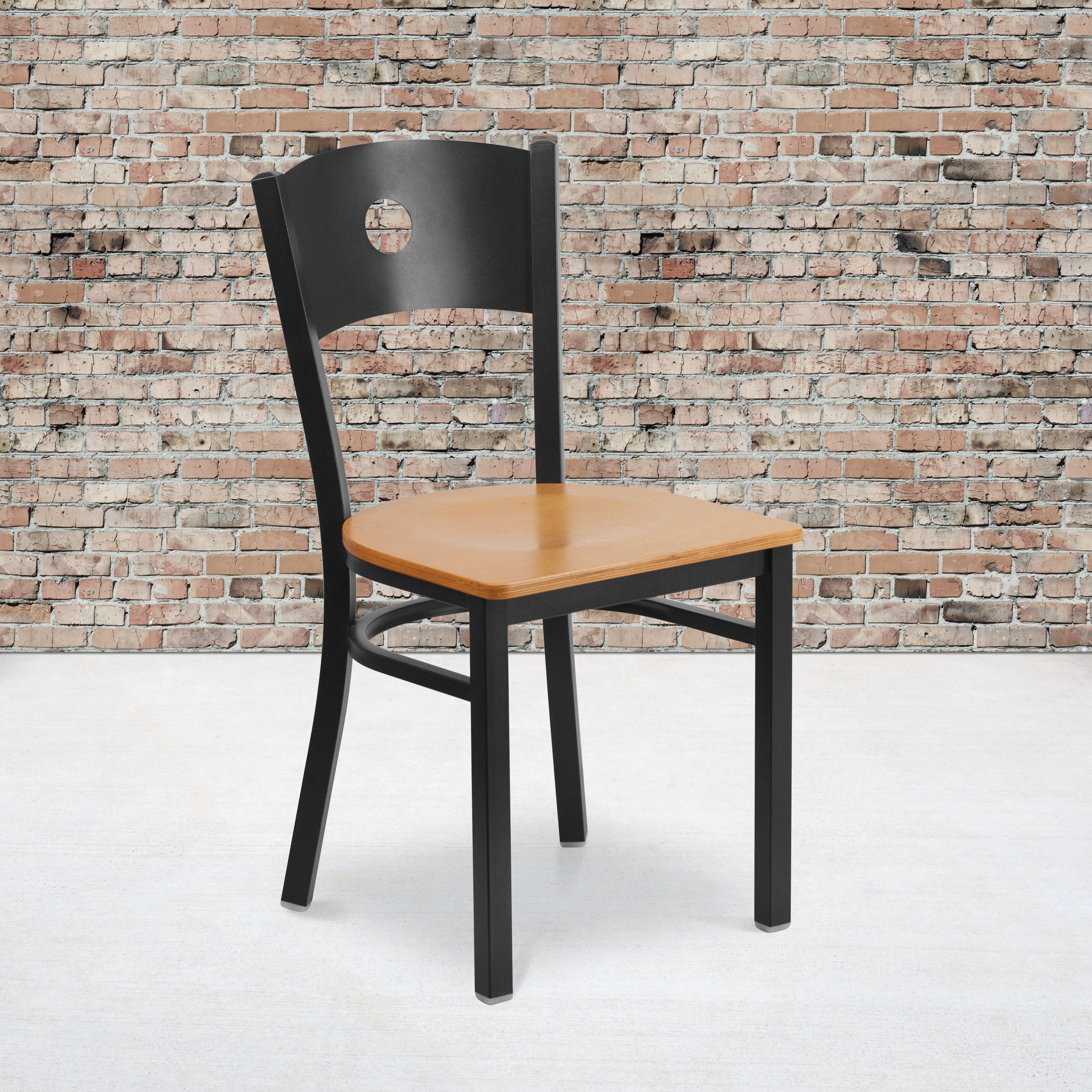 Flash Furniture 2 Pk. HERCULES Series Black Circle Back Metal Restaurant Chair - Natural Wood Seat