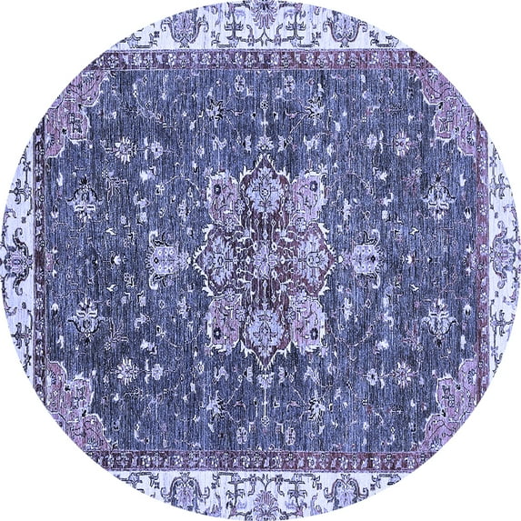 Ahgly Company Machine Washable Indoor Round Abstract Blue Modern Area Rugs, 8' Round
