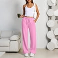 thumbnail image 5 of Women's wide-leg athletic pants, high-waisted loose casual trousers with drawstring, flared athletic pants, jogging pants with pockets,Pink,XXL, 5 of 5
