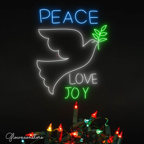 Glowneon Peace Love Joy Neon Sign, Dove Birds Neon Sign, Peace Dove Birds Led Light, Peace Love Joy