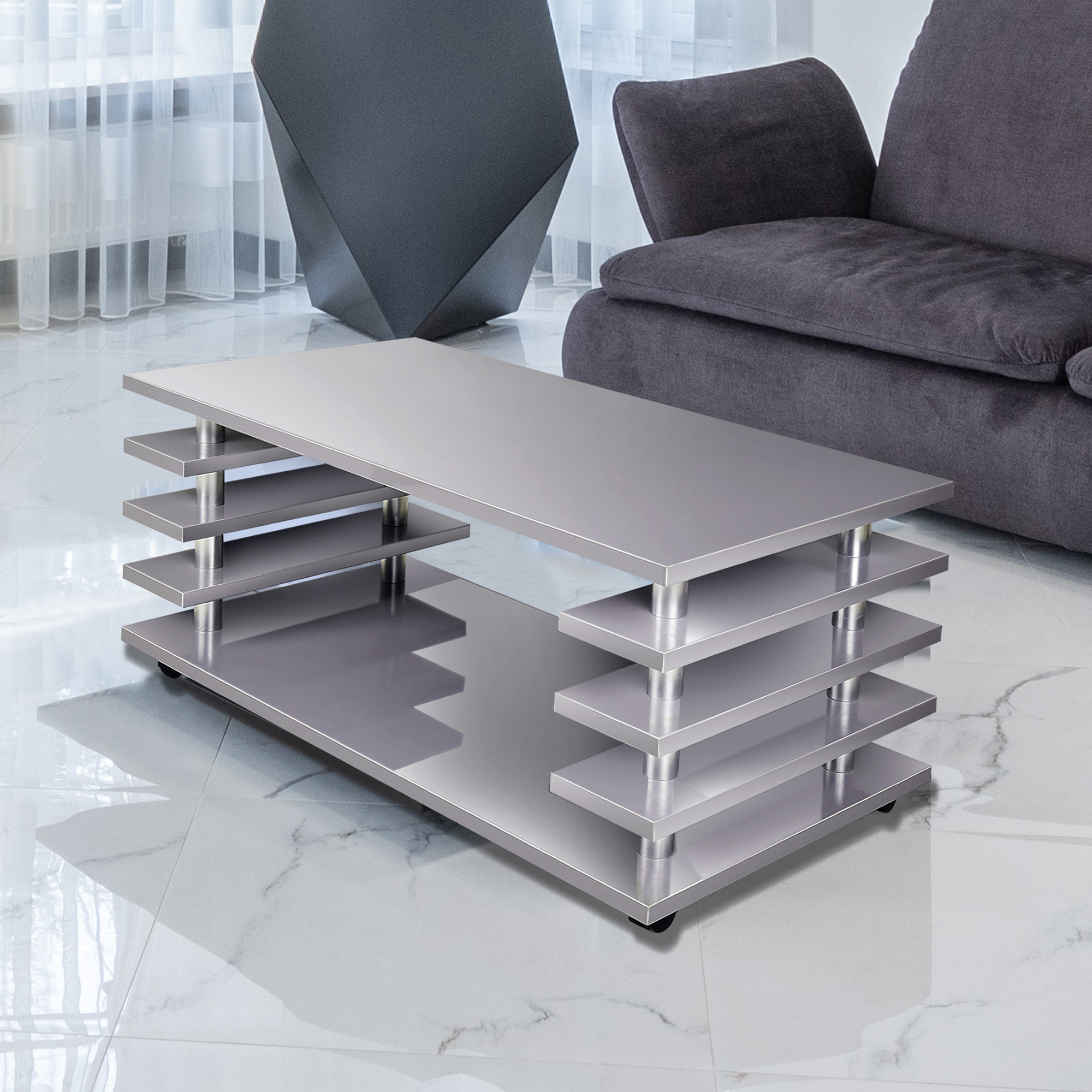 Coffee Tables with Storage Shelf for Living Room Rectangle High Gloss