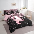 thumbnail image 3 of Manfei Girls Pink Monogrammed Bedding Comforter Set 7 Pieces, Personalized Letter T Queen Bedding Sets, Kawaii Axolotl Cherry Blossoms Queen Sheet Sets, Microfiber Bedroom Decor, 3 of 8