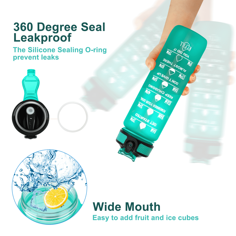 32oz Motivational Water Bottles with Time Marker & Straw, Leak-proof BPA Free Non-Toxic 1L Bottle, Portable Water Jug for Fitness Sports