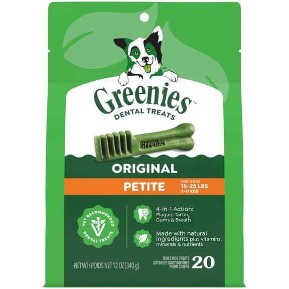 Greenies Original Flavor Adult Natural Dental Dog Treats Petite Size, 12 oz Pack (20 Count)