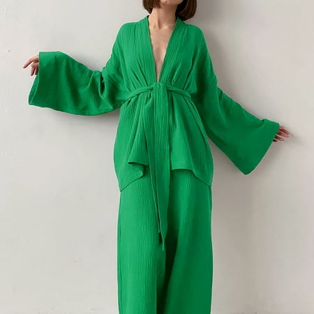 

Krqap Valentines Shirts For Women Pajamas For Women Mint Green Women S Long Sleeved Loose Rousers Crepe Women S Solid Color Nightgown Housewear Pajama Suit