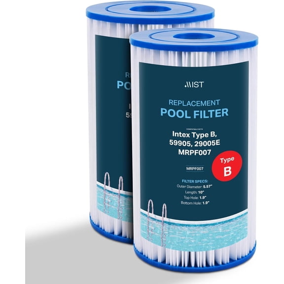 Mist Pool Filter Cartridge Replacement for Type B Swimming Pools Compatible with Intex 29005E, 2-Pack