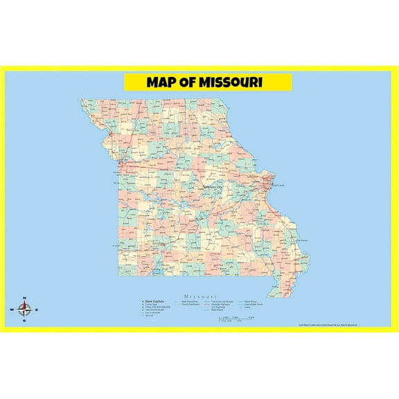 Missouri Map Poster - Laminated Wall Map - Style A - 18x24 - Ideal for Classrooms and Homes – Features Bright Colors and Vivid Imagery
