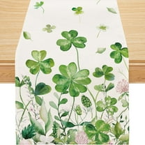St Patricks Day Table Runner, Lucky Clover St Patricks Day Decoraions Green Shamrock Seasonal Spring Holiday Table Decorations for Indoor Outdoor Dining Table Decor (13'''' x 48'''')