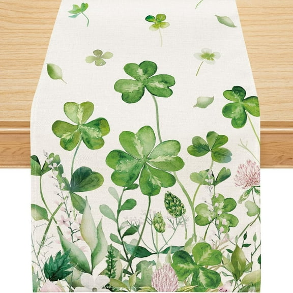 St Patricks Day Table Runner, Lucky Clover St Patricks Day Decoraions Green Shamrock Seasonal Spring Holiday Table Decorations for Indoor Outdoor Dining Table Decor (13'''' x 48'''')