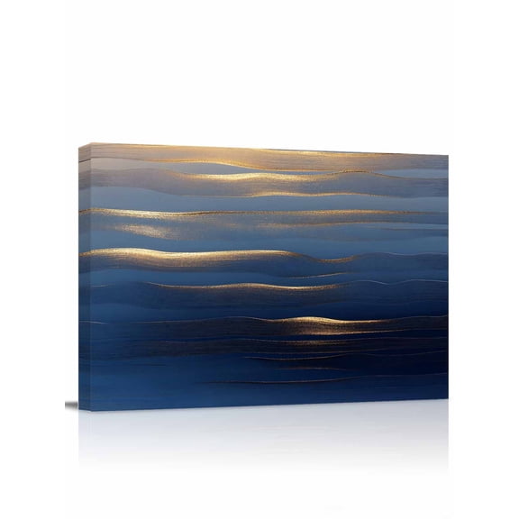 Navy Blue Wall Art for Living Room, Canvas Picture Wall Decor for Bathroom Bedroom, Luxury Golden Modern Abstract Art Painting Artwork for Office Kitchen Hallway Dining Room Home Decorations 16"x20"