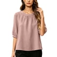 thumbnail image 2 of Womens Cotton Linen T Shirts Elbow Length Sleeve Crew Neck Tops for Women Summer Lightweight Tshirts, 2 of 6