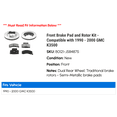 thumbnail image 2 of Front Brake Pad and Rotor Kit - Compatible with 1990 - 2000 GMC K3500 1991 1992 1993 1994 1995 1996 1997 1998 1999, 2 of 2