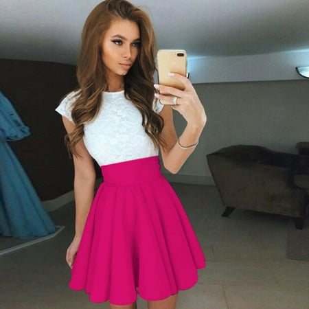 TIANEK Dresses for Women 2023 Casual Sleeveless Solid Color Mini Babydoll Dress Patchwork Lace Sexy Short Womens Dresses